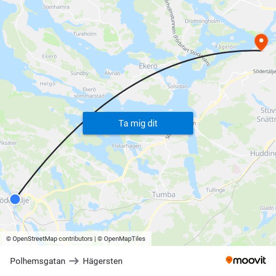 Polhemsgatan to Hägersten map