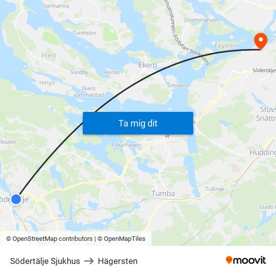 Södertälje Sjukhus to Hägersten map