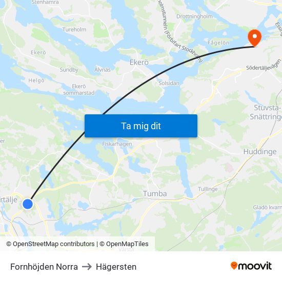 Fornhöjden Norra to Hägersten map