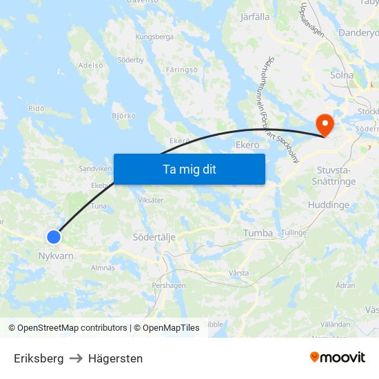Eriksberg to Hägersten map