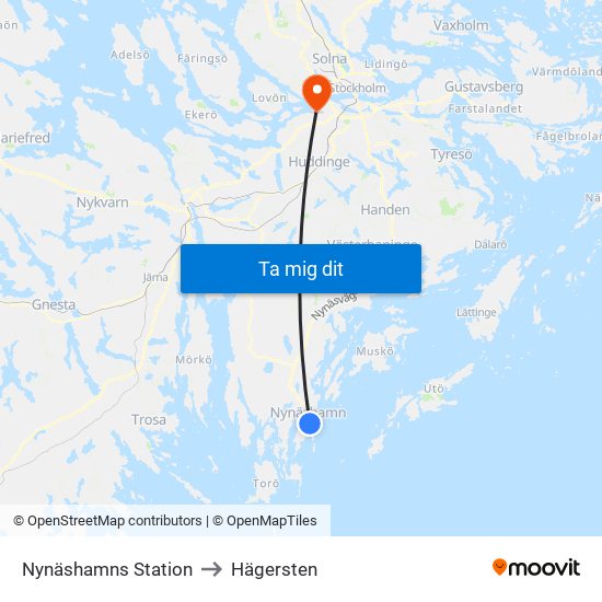 Nynäshamns Station to Hägersten map