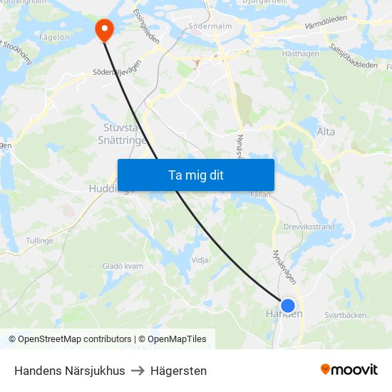 Handens Närsjukhus to Hägersten map