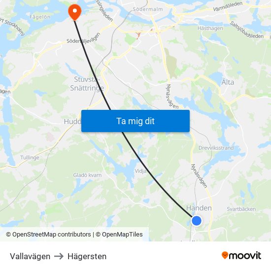 Vallavägen to Hägersten map