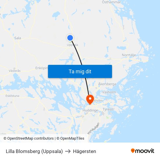 Lilla Blomsberg (Uppsala) to Hägersten map