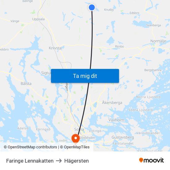 Faringe Lennakatten to Hägersten map