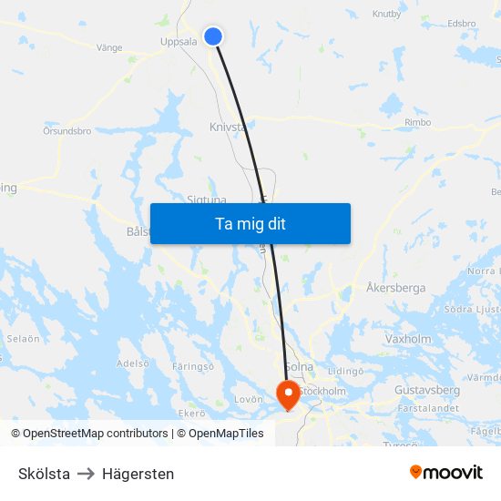 Skölsta to Hägersten map