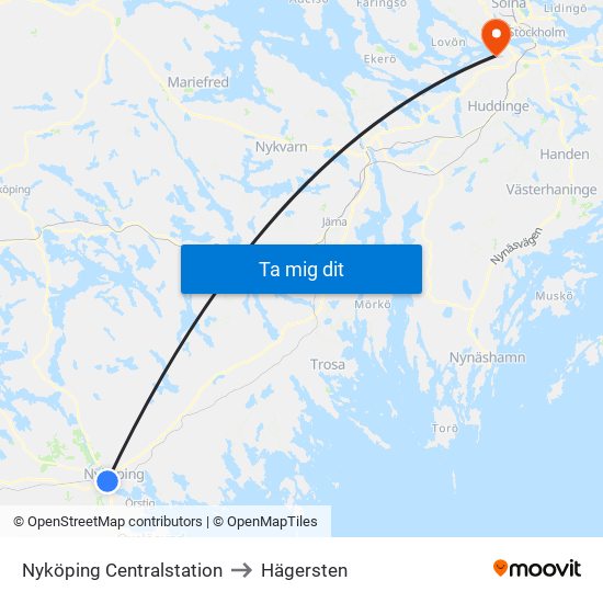 Nyköping Centralstation to Hägersten map