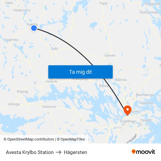 Avesta Krylbo Station to Hägersten map