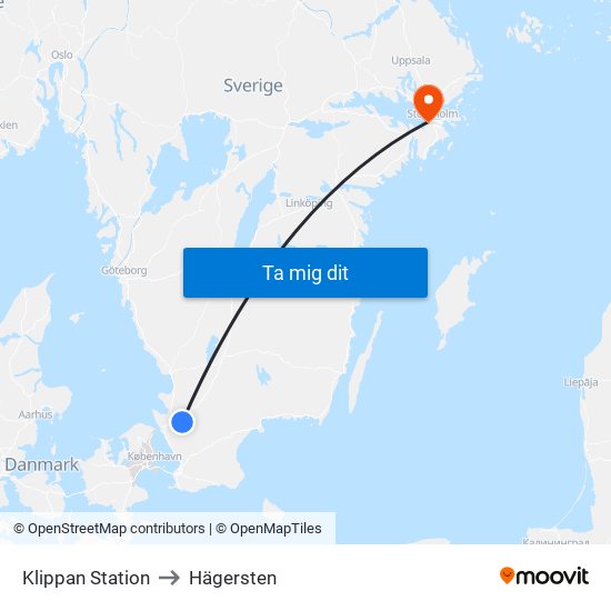 Klippan Station to Hägersten map