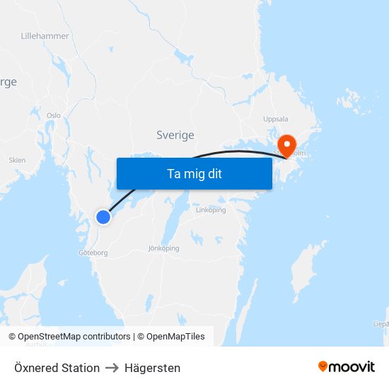 Öxnered Station to Hägersten map