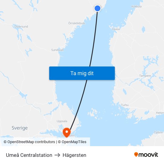 Umeå Centralstation to Hägersten map