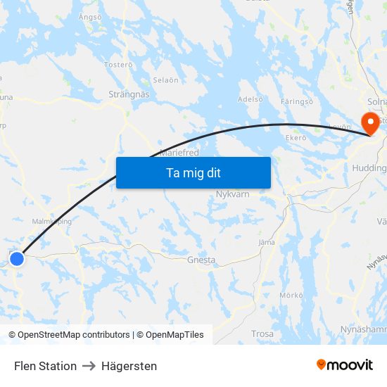 Flen Station to Hägersten map