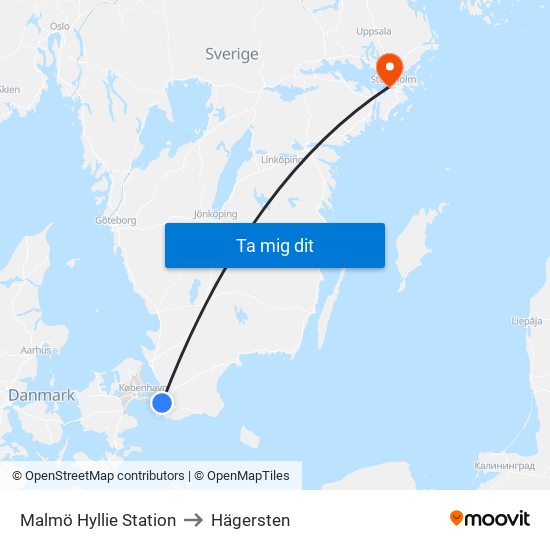 Malmö Hyllie Station to Hägersten map