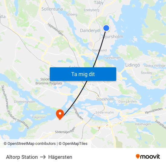 Altorp Station to Hägersten map