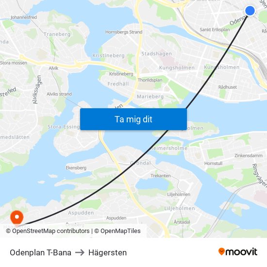 Odenplan T-Bana to Hägersten map