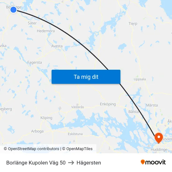 Borlänge Kupolen Väg 50 to Hägersten map