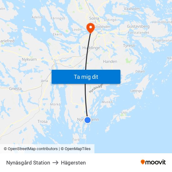 Nynäsgård Station to Hägersten map