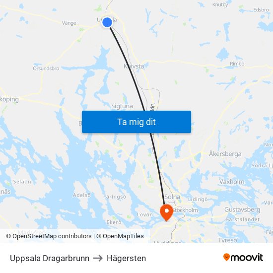 Uppsala Dragarbrunn to Hägersten map