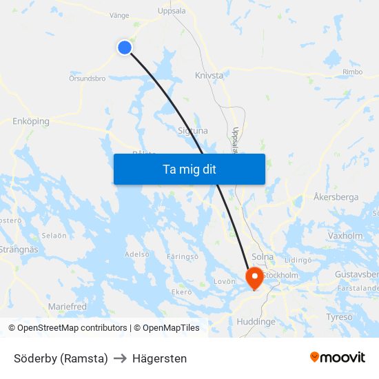 Söderby (Ramsta) to Hägersten map