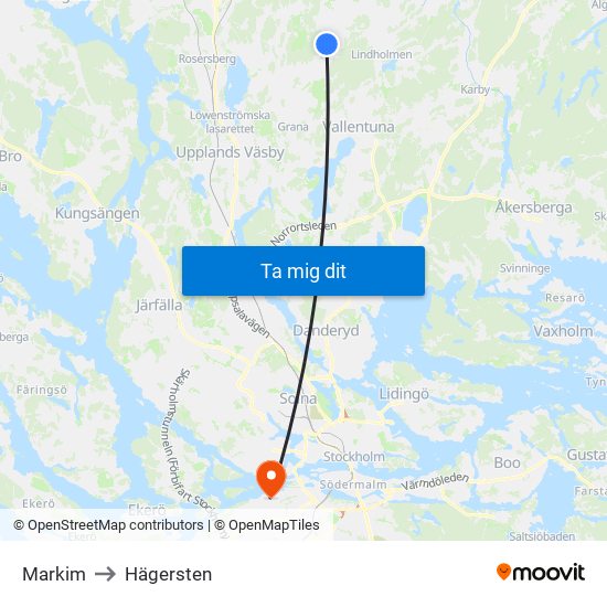 Markim to Hägersten map