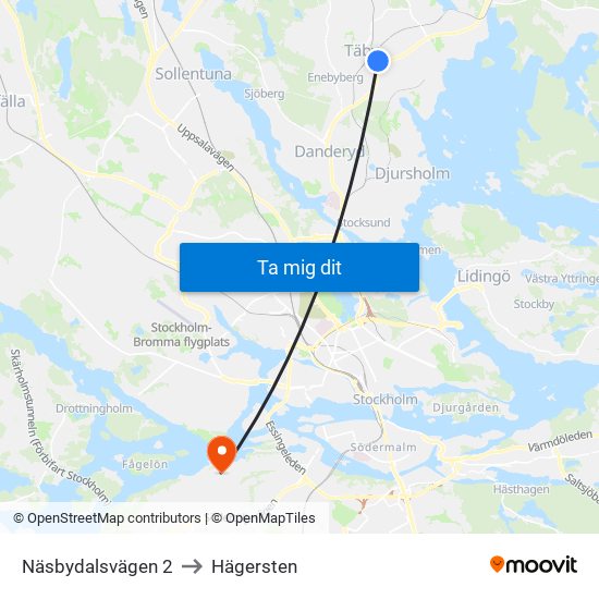 Näsbydalsvägen 2 to Hägersten map