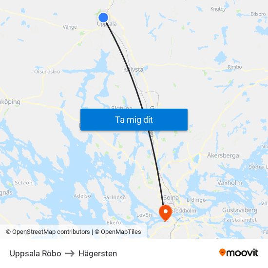 Uppsala Röbo to Hägersten map