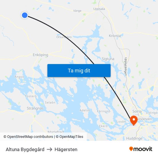 Altuna Bygdegård to Hägersten map
