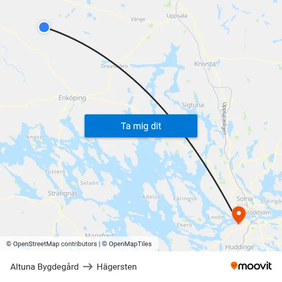 Altuna Bygdegård to Hägersten map