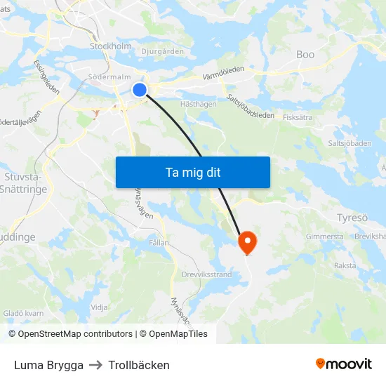 Luma Brygga to Trollbäcken map