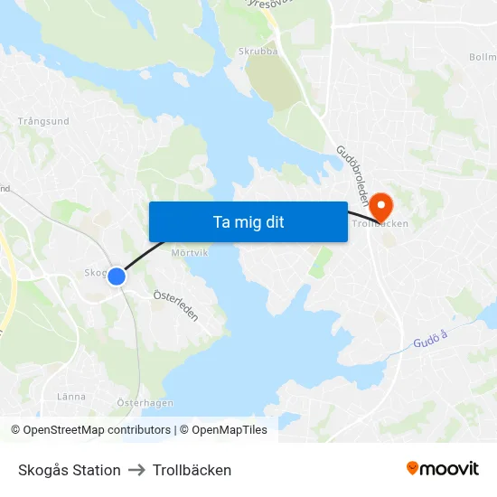 Skogås Station to Trollbäcken map