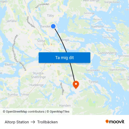 Altorp Station to Trollbäcken map
