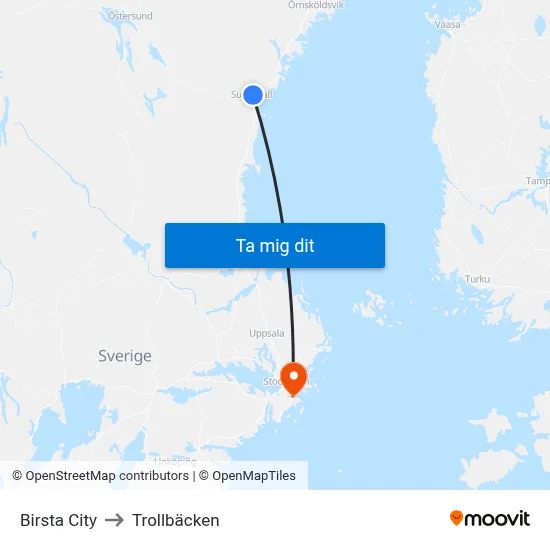 Birsta City to Trollbäcken map