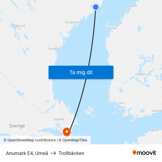 Anumark E4, Umeå to Trollbäcken map