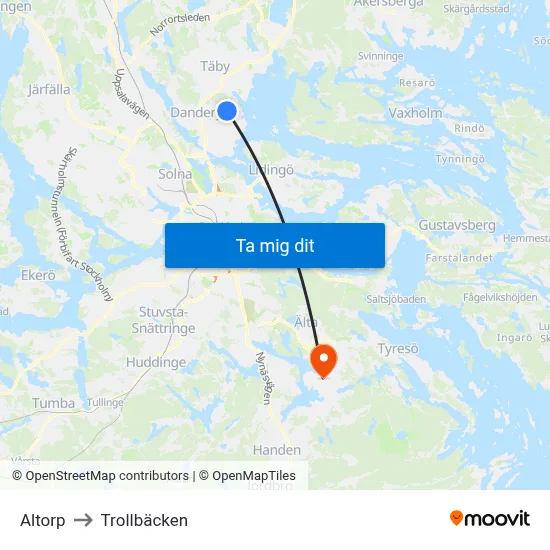 Altorp to Trollbäcken map