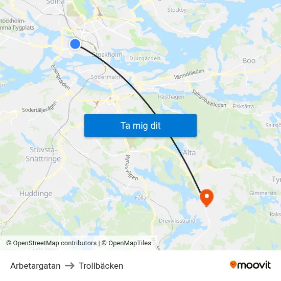 Arbetargatan to Trollbäcken map