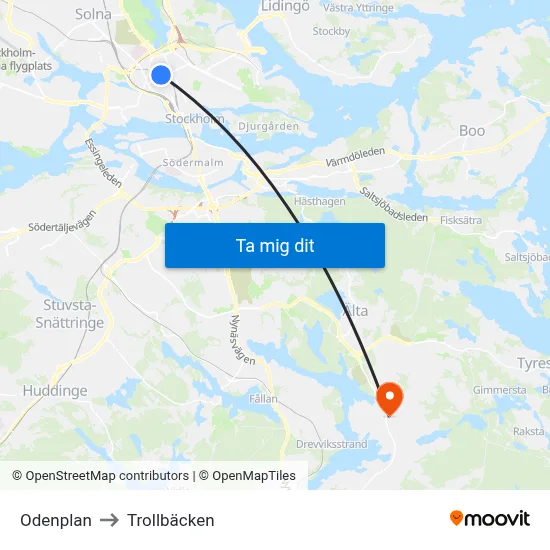 Odenplan to Trollbäcken map