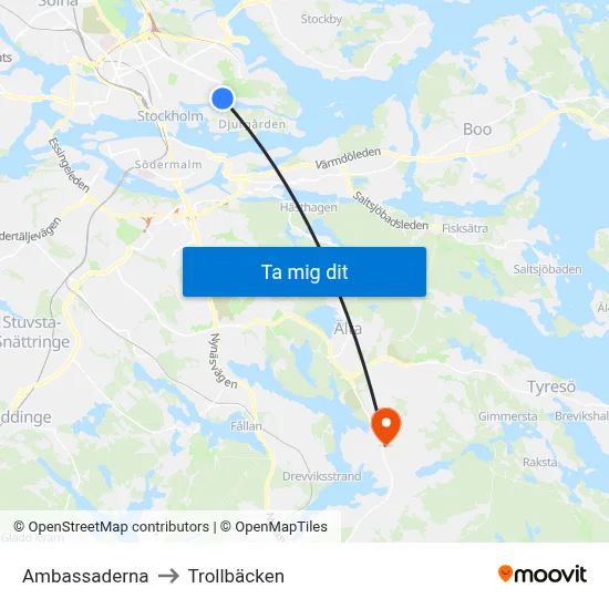 Ambassaderna to Trollbäcken map
