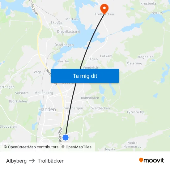 Albyberg to Trollbäcken map