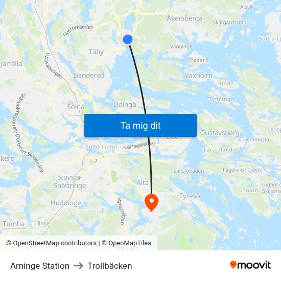 Arninge Station to Trollbäcken map