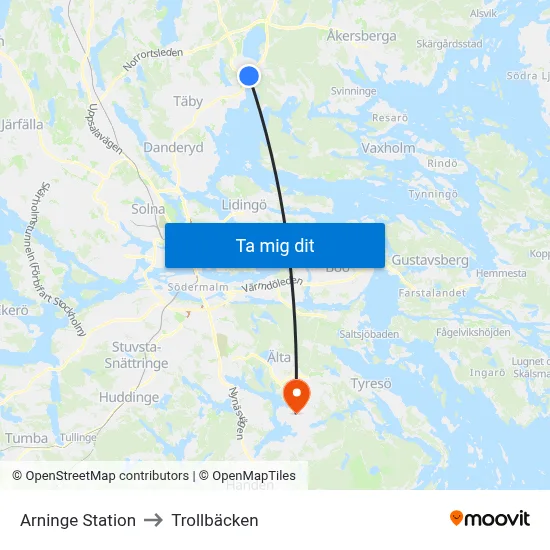 Arninge Station to Trollbäcken map