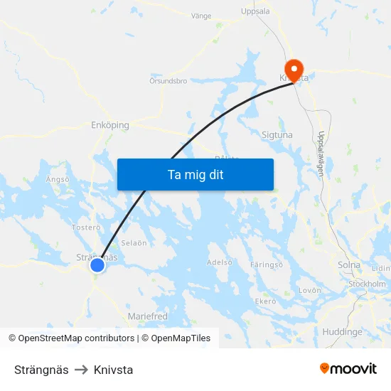 Strängnäs to Knivsta map