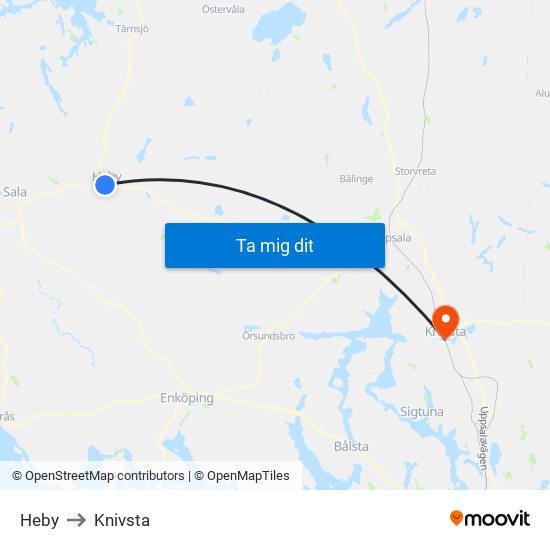 Heby to Knivsta map