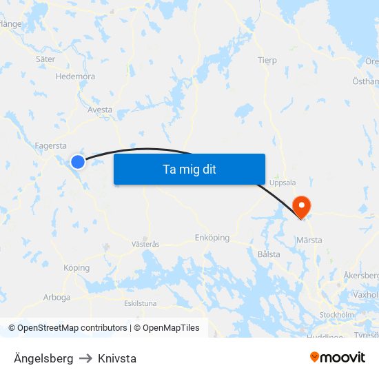 Ängelsberg to Knivsta map