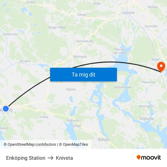 Enköping Station to Knivsta map