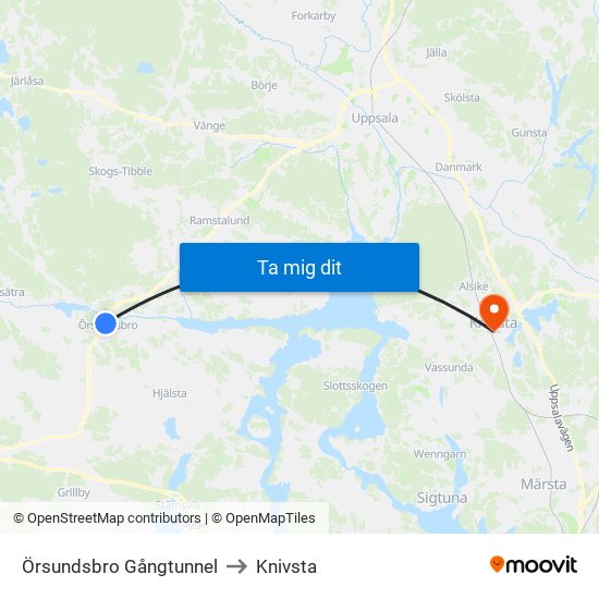 Örsundsbro Gångtunnel to Knivsta map