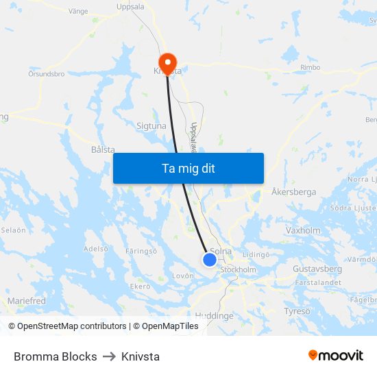 Bromma Blocks to Knivsta map