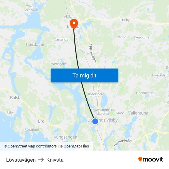 Lövstavägen to Knivsta map