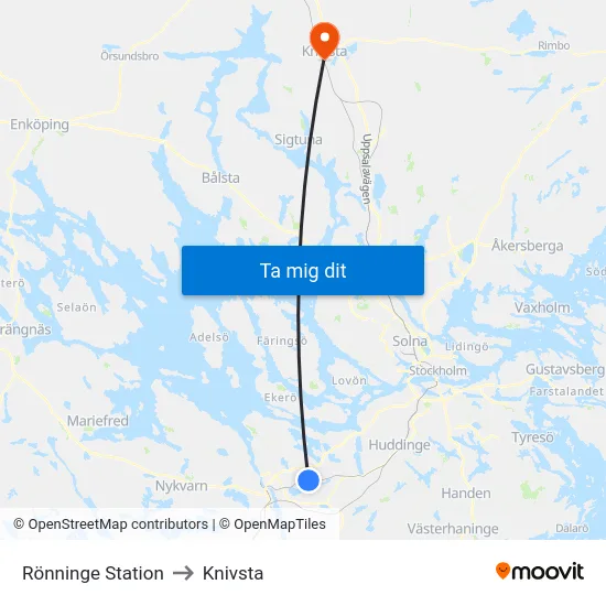 Rönninge Station to Knivsta map