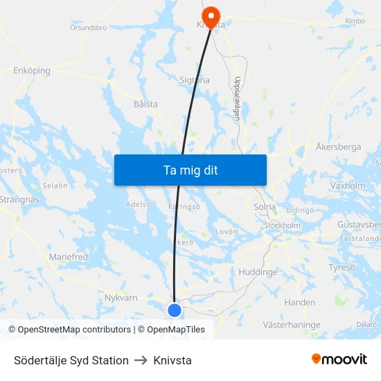 Södertälje Syd Station to Knivsta map