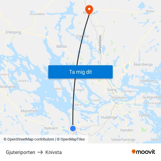 Gjuteriporten to Knivsta map